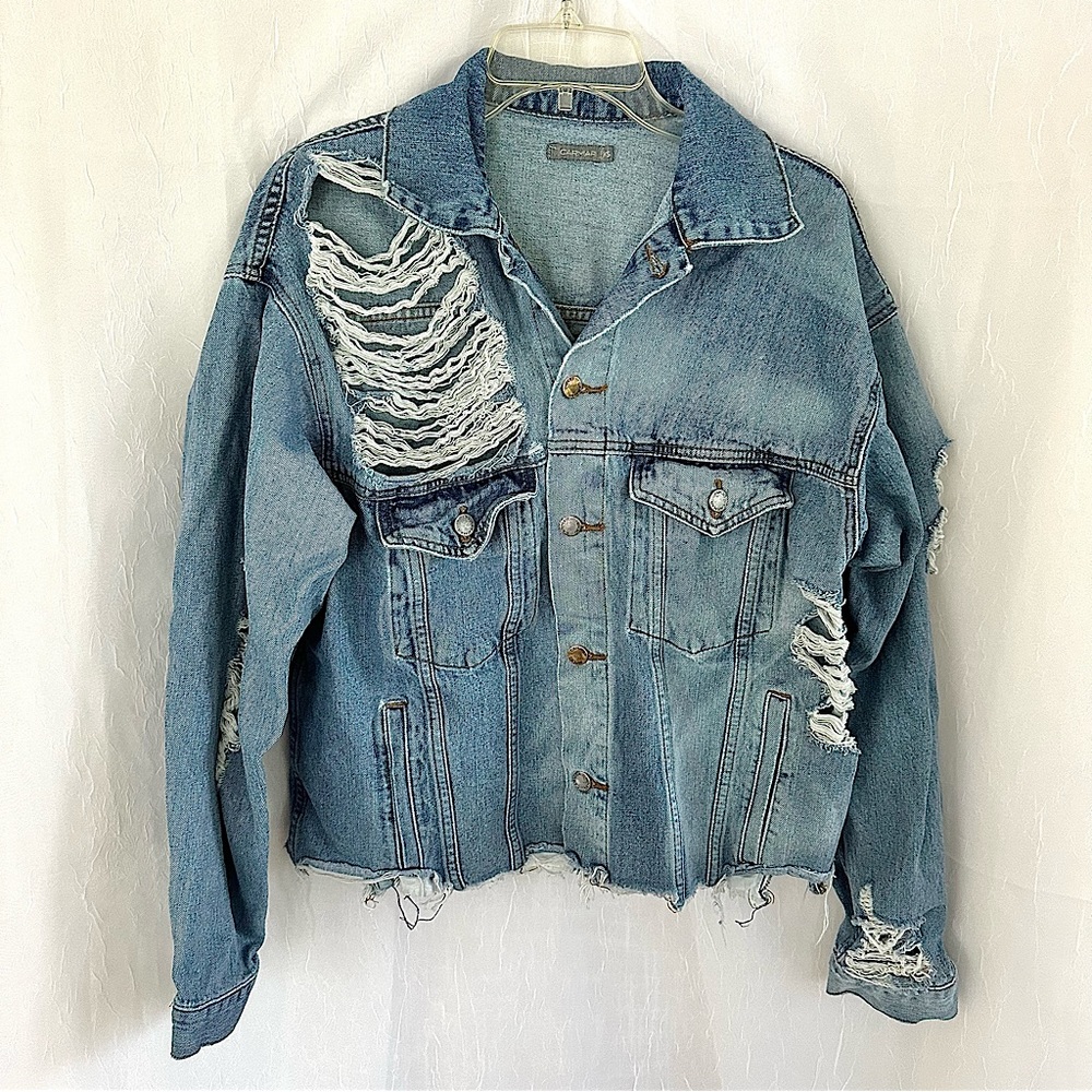 Carmar Distressed Denim Jean Jacket Coat XS